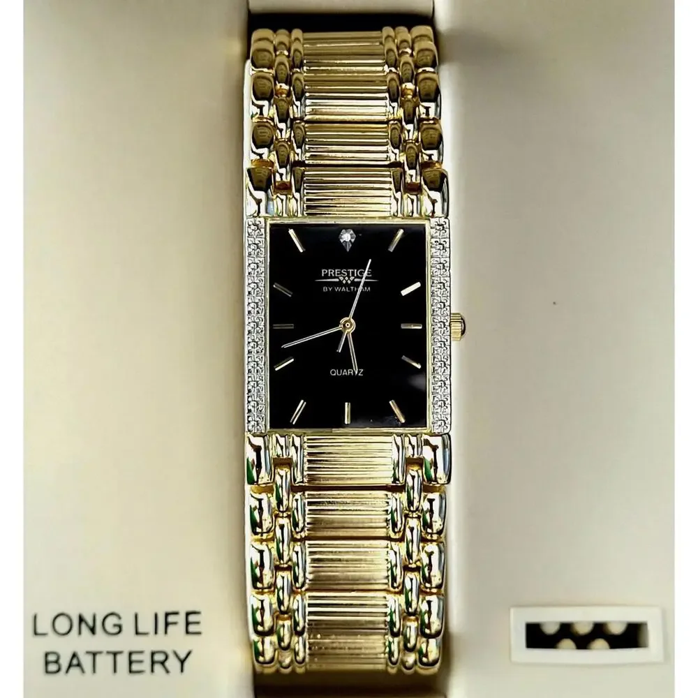 Vintage Waltham Prestige‎ Diamond Mens Tank Watch Box Papers